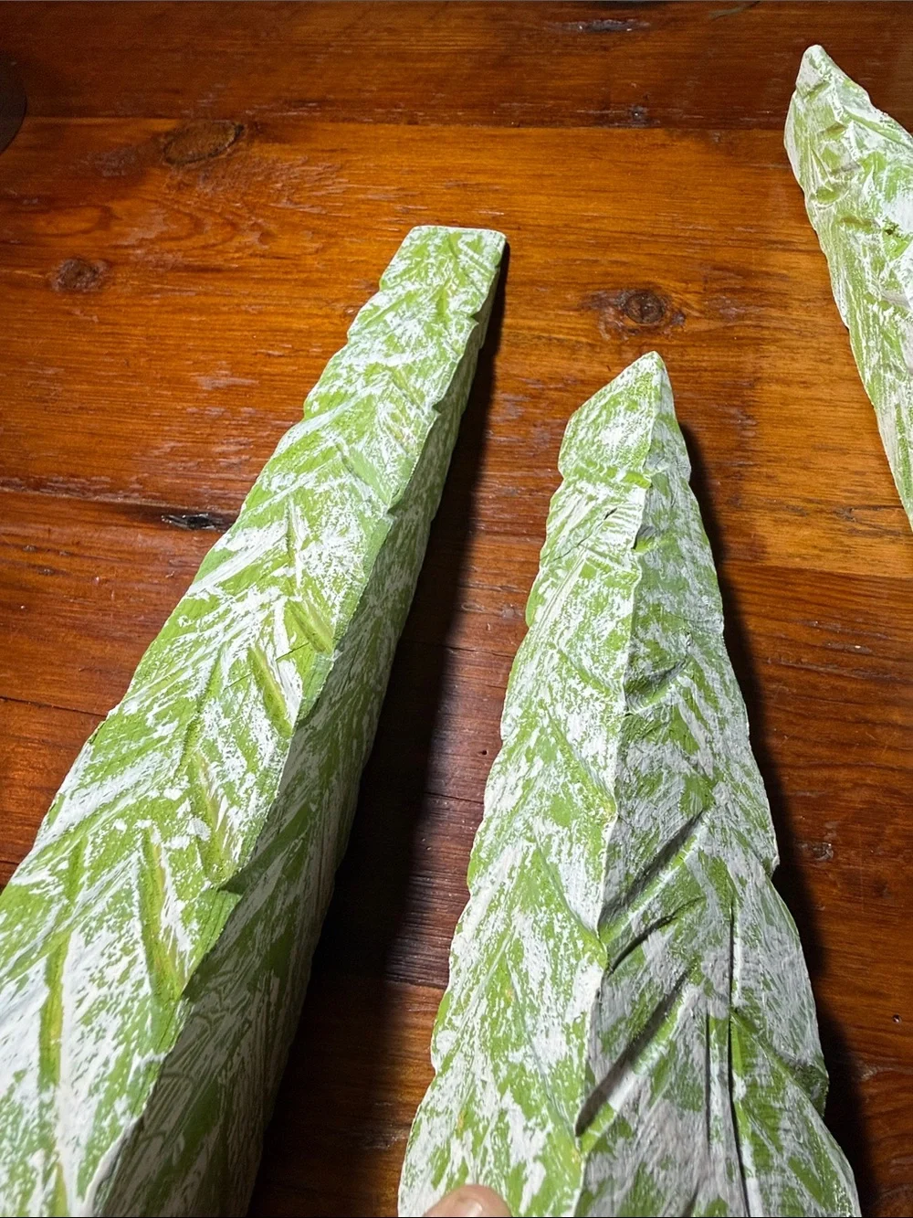 🌲 Handmade & Painted Snowy Green Holiday Trees Set of 4